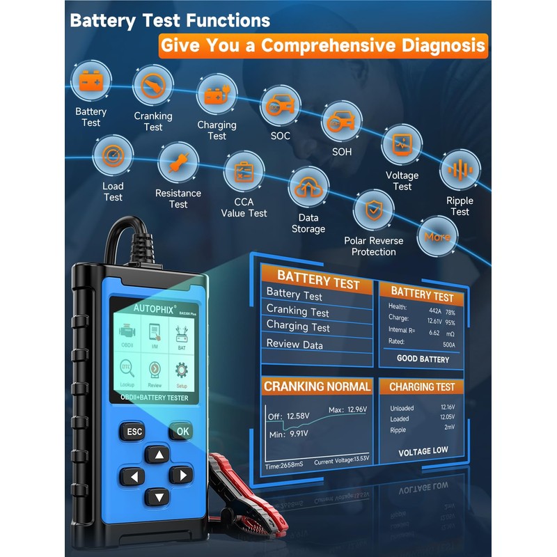 AUTOPHIX BAS300 Plus OBD2 Scanner & Battery Tester(Upgrade of BAS100),