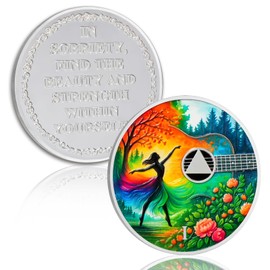 Dancing to Music Sobriety Coin - Freedom & Renewal AA Medallion, Recovery Chip with Token Capsules, Alcohol Free Anniversary Celebration AA Coin, Sobriety Gifts for Women