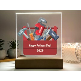 Illuminate your Family's Workshop with this Unique Toolbox Featuring Tools Engraved with the Names of Your Children or Grandchildren, and a Personal Message on the Toolbox, Handcrafted in CT., USA.
