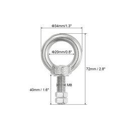 PATIKIL Lifting Shoulder Eye Bolts, 2 Pack M8x40 304 Stainless Steel Eye Bolts Threaded Screw Eyebolt Shoulder Ring with Double Nuts Fixed for Lifting Hanging