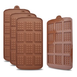 homEdge 12 Cavity Break-Apart Chocolate, Set of 4 Packs Food Grade Non-Stick Silicone Protein and Energy Bar Candy Molds
