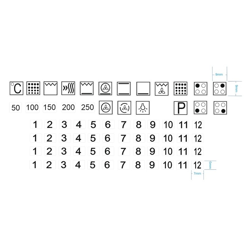 Cooker Symbol Sticker Set for Cooker Labelling (RPt1/1) (9 mm)