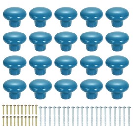sourcing map 20Pcs Ceramic Cabinet Knobs, 32mm/1.26" Mushroom Round Shaped Drawer Knobs Dresser Knob Pulls Handle with Screws for Wardrobes Bedroom Furniture Closet Cupboard, Blue