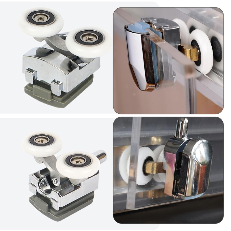 Chrome Shower Door Rollers - 8pcs Curved Glass Door Wheels,
