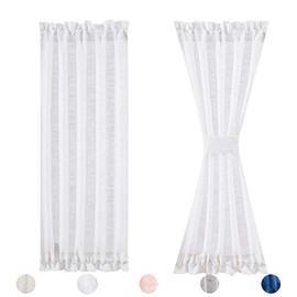 Fmfunctex White Sidelight Door Panels 40" Short Linen Texture Semi Sheer French Door Curtains for Entry Door Front Door Foyer Privacy Not See Through 24" w x 2 Pack