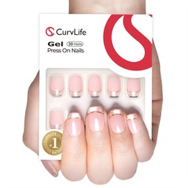 Curvlife Soft Gel Press on Nails, Cat Eye French Nail Tips, Full Cover Glossy Design Reusable Fake Nails Kit with Glue and Adhesive Tabs