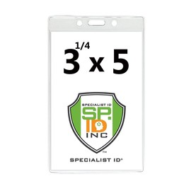 Premium Heavy Duty 3 1/4 X 5 Extra Large ID Badge Holder - Clear Vinyl 3x5 Vertical Card Sleeve for Name Badges, Sporting Events and Trade Shows by Specialist ID