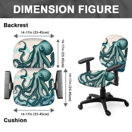 Hobbspring Polyester Chair Covers for Office Chairs, Set of 2 Chair Covers with Octopus Print, Sea Creatures, Stretchy Chair Covers, Dustproof Chair Protection, Protective Cover for Universal Desk