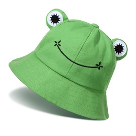Cute Frog Bucket Hats Fisherman Cap Summer Beach Sun Protection Cap for Adults (Green, 1)