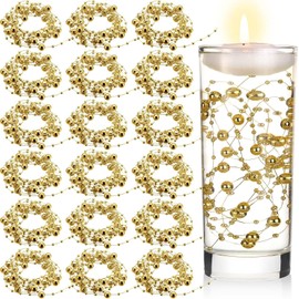 PacuM Artificial Pearls String Beads Chain, 18 Pc/70 Feet Pearl Bead String Garland Faux Pearl Christmas Beads Garland Plastic for Wedding, Party, Christmas Tree Decoration (Gold)