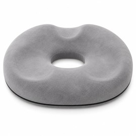 Donut Seat Cushion – Memory Foam Donut Pillow for Tailbone Comfort, Office Chair, Car and Home, Light Grey, 17.3 x 15.4 x 2.4 in