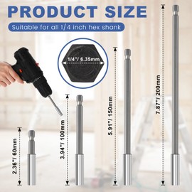 Yaocom Yaocom 16 Pcs Drill Bit Extension Holder 1/4" Hex Shank, 2" 4" 6" 8" Magnetic Screwdriver Extension Drill Bit Extenders Screwdriver Holders for Automotive Maintenance Repair Work