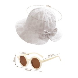 ZGDEIWGF 1 Toddler Sun Hat, 1 Sunglasses, Bowknot Sun Hat for Girls, Toddler Fisherman Hat, Foldable Baby Hat, White