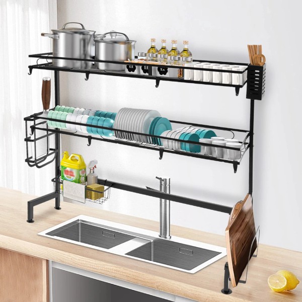 TBVECHI 32.2in Double Layer Sink Storage Rack Complete Set Drying
