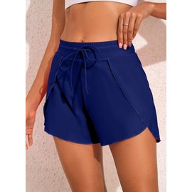 Bsubseach Mujeres Pantalones Cortos de Cintura Alta Ajustables Traje de Baño Pantalones Cortos de Natación Azul Oscuro XL