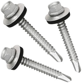 50mm Roofing Screws with Rubber Sealing Washer (Pack of: 50) Hex Head Self Drilling Screw Steel Zinc Plated