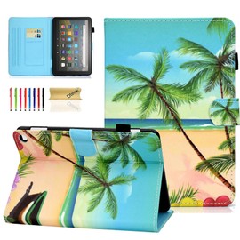 Dteck Case for (10th Generation, 2020) Fire HD 8 /Fire HD 8 Plus Tablet - Slim Lightweight Synthetic Leather Magnetic Closure Smart Stand Wallet Folio Fold Cover with Auto Wake Sleep (Summer Beach)