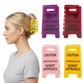 4 PCS Caution Overstimulated Hair Clip, Funny Hair Clips for Women, Overstimulated Hair Accessories for Daily Use, Yellow Pink Purple Red Colors, 8x5x3 cm Hair Clips for Women