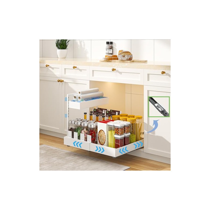YunNasi 2 Tier Cupboard Organiser Kitchen Extendable White | Base