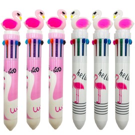 Finpletai Flamingo Multicolor Pen 0.7 mm in One 10-in-1 Cute Bulk Cartoon Pens Assorted Ink Kawaii Ballpoint Pens for Kids Birthday Gift Student Present School Supplies Party favors, 12 Pack