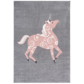 SAFAVIEH Carousel Kids Collection Area Rug - 6'7" x 9', Grey & Pink, Non-Shedding & Easy Care, Ideal for High Traffic Areas for Boys & Girls in Playroom, Nursery, Bedroom (CRK163F)