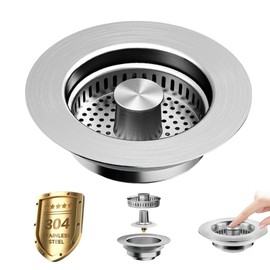 Abflusssieb Küchenspüle, Abflussstopfen mit Sieb, Sieb für Spülbecken, 3-in-1 Pop-Up Edelstahl Abflussstopfen, Ideale Schutzvorrichtungen für die Küchenspüle, Silber