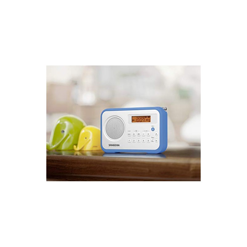 Sangean PR-D18BU AM/FM Portable Digital Radio with Protective Bumper, White/Blue