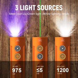 Wurkkos HD01 PRO 6-in-1 Flashlight 1200LM Flat EDC Flashlight with White Light UV Light&Green Light and RGB Light,Working Handle Flashlight with Magnetic for Outdoor Camping(Orange)