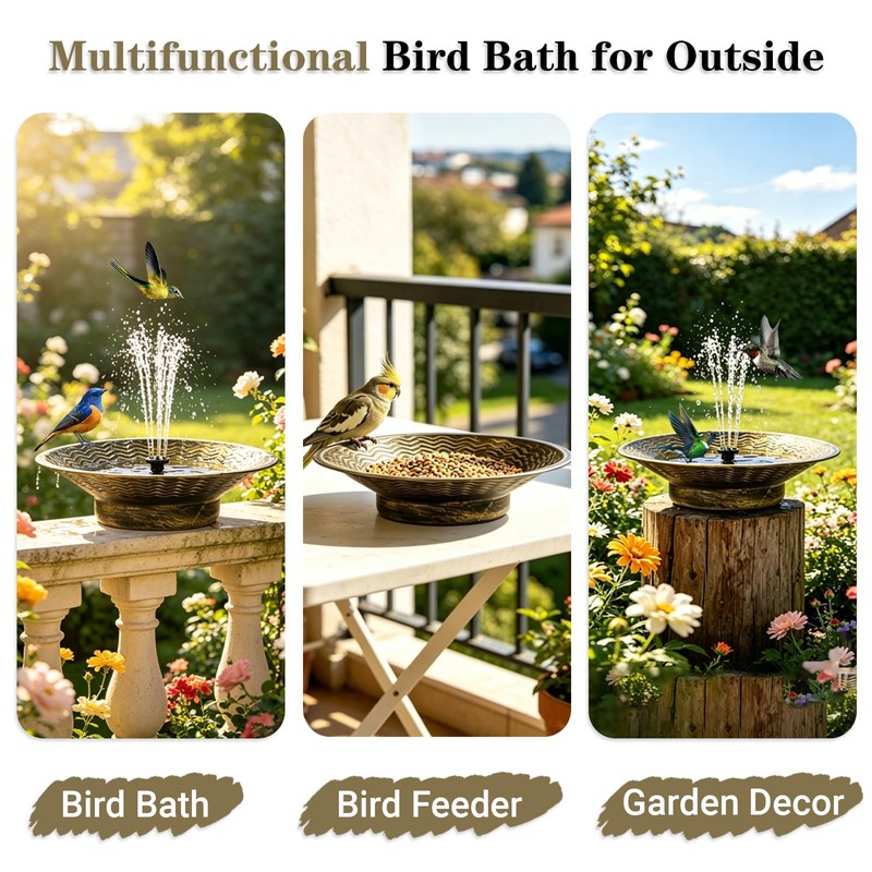 Bird Bath for Outside, Solar Powered Bird Bath Bowl Fountain
