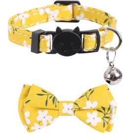 2 Pack/Set Cat Collar Breakaway with Cute Bow Tie and Bell Plaid Flower for Kitty Adjustable Safety