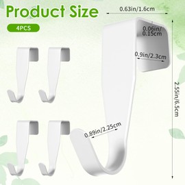 4 PCS over the Cabinet Door Hooks 0.9" Carbon Steel Hanger Hook over the Door Drawer Hooks J-Shape No Drill Metal Heavy Duty Easy to Install Hook for Hanging Stocking Clothes Kitchen Bathroom (White)