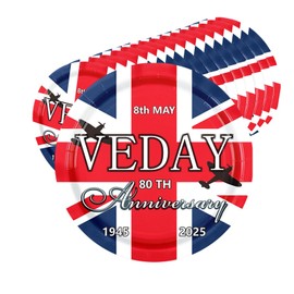 16pcs VE Day Plates,9inch 80th Anniversary Paper Plates Victory In Europe Party Disposable Round Dinner Plates Paper Dinnerware for Celebrate VE-Day 80 Years WWII Victory Commemorative Table Décor