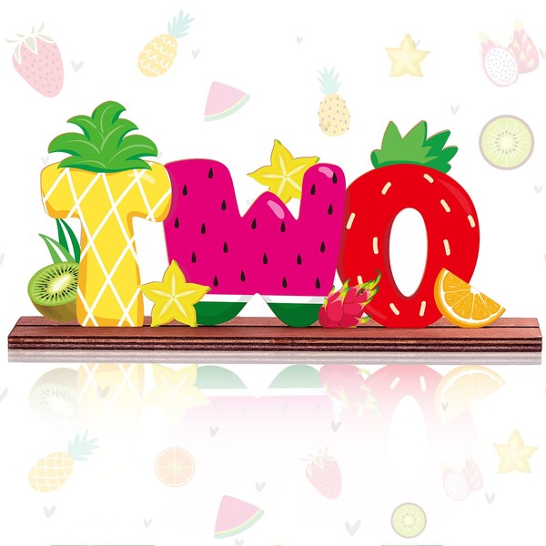 Twotti Frutti Two Letter Sign Wooden Table Centerpieces Pineapple Watermelon Strawberry Second Birthday Centerpieces Luau Centerpieces for Table 2nd Birthday Baby Shower Party Decorations Photo Props