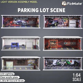 1/64 scale die-cast model car scenarios display case with LED light and Acrylic Cover, Scenes Parking lot diorama storage garage box with 6 Parking Spaces - Color: Falken