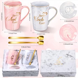 Pickmesh 2 Pack Uncle and Aunt Coffee Mugs Set with Spoons for Men Women,Best Aunt Ever Best Uncle Ever Mugs Gifts,14 oz Ceramic Cups for Christmas Day Valentine's Day Birthday Gift