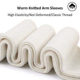 Winter Women Knitted Arm Warmer Cashmere Blend Long Fingerless Gloves Warm Arm Sleeves with Thumb Hole (White)
