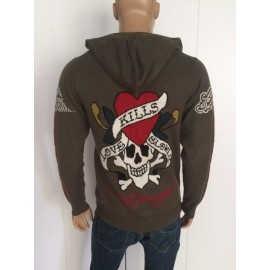 Ed Hardy By Christian Audigier Love Kills Slowly Olive Hoodie Size M