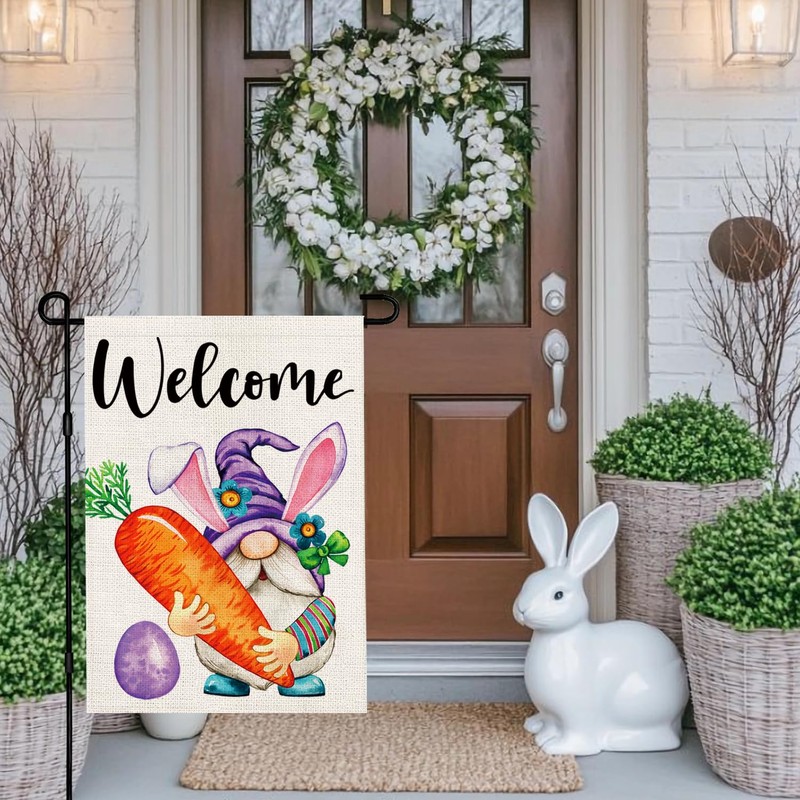 zeevly Easter Gnomes Garden Flag 12x18 Inch Double Sided Carrot