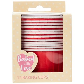 Baked with Love Red Baking Cups, Cupcake Cases, Greaseproof Baking Cases, Red - Pack of 12