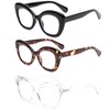 REAVEE 3 Pack Oversized Cat Eye Reading Glasses for Women