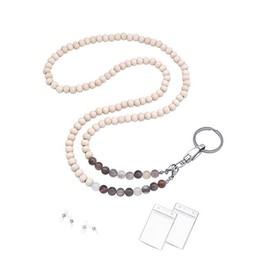 1 Piece Lanyards for ID Badges, 60 cm Wooden Beads Natural Stone Lanyard for ID Badges, Necklace Passport ID Card Holder for Office Women Teachers Girls (Model 1)