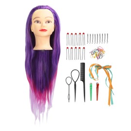 Mannequin Head with Purple Hair, Straight Doll Head for Hair Styling with Hair Mannequin Head Practice Kit, Hair Mannequin for Hairdresser Gifts, Hair Styling Practice Head