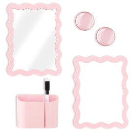 Jingmore Scalloped Magnetic Locker Accessories Kit Back to School Essentials 6 Pieces Includes Whiteboard Mirror and Organizing Supplies Cute Locker Organizer Decoration for School (Pink)