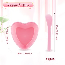 12 Pcs Plastic Facial Mask Mixing Bowl Heart Shaped Face Mask Bowl with Spatula for Women Cosmetic Mixing DIY Skin Care - Pink