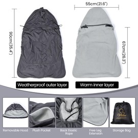 Orzbow Weatherproof Cover for Baby Carrier,Waterproof Winter Baby Carrier Cover,Universal Wind Cover for Baby Carrier with Zip,Warm Liner,Removable Drawstring Hood,Machine Washable (Dark Grey Dino)