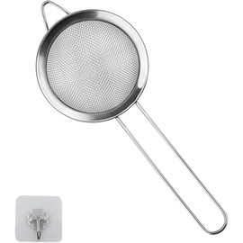 1 Packung kleines Edelstahl-Sieb, feinmaschiges Sieb, mit Küchenhaken, 8 cm Durchmesser, Teesieb, Küchensieb mit Griff, ideal für Saft, Ei, Tee, Kaffee, Mehlfilter