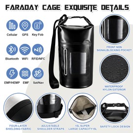 Shinylin 15 L Waterproof Faraday Dry Bag 500d Shield Bag Waterproof Nylon Signal Blocking Backpack with 2 Pcs Faraday Pouch Protects Electronics from Water, Nfc, Cellular, Gps, Emf