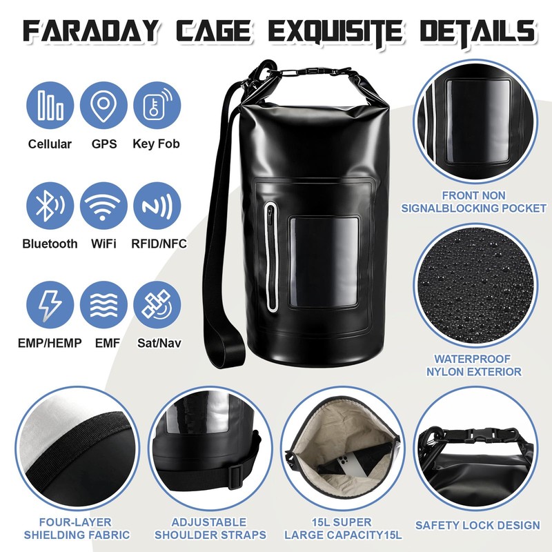 Shinylin 15 L Waterproof Faraday Dry Bag 500d Shield Bag