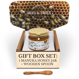 Bees & Trees Manuka Honey 550+MGO – New Zealand Pure Monofloral, Raw – Premium & Minimally Processed for Health, Strength & Vitality – Unpasteurized Superfood in Gift Set – 380g (13.4oz) Glass Jar