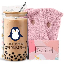 DHQH Penguin Gifts for Women, Penguin Lover Gift Set for Her, Birthday Gifts for Sisters Daughters Friends Who Love Penguins, Thank You Presents with Glass Cup